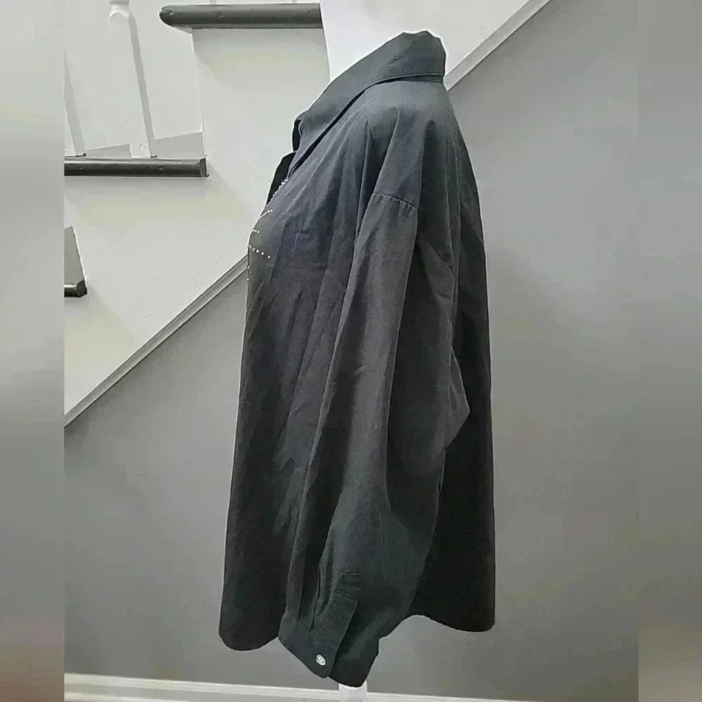 Quacker Factory 3X Black Long Sleeve Button Front Collared Shirt Sparkle Shine - Picture 3 of 6